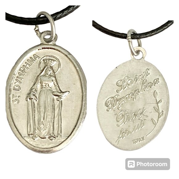 Vintage St Dymphna Necklace Irish Catholic Patron Saint Mental Health Medal 18" - Picture 1 of 9